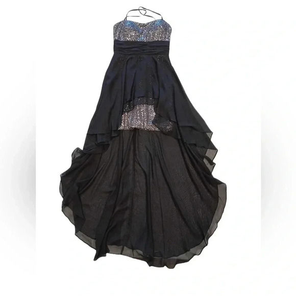 Adrianna Papell Hailey Black & Silver Hi Lo Dress Size 5/6 - Picture 7 of 12